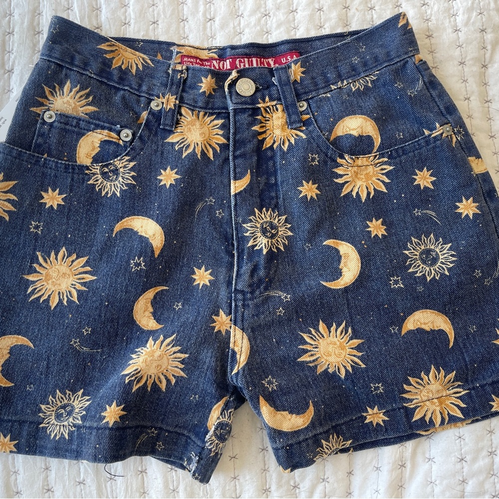 Vintage 90s Celestial Sun Denim Bootie Shorts with Sun and Moon - Not Guilty